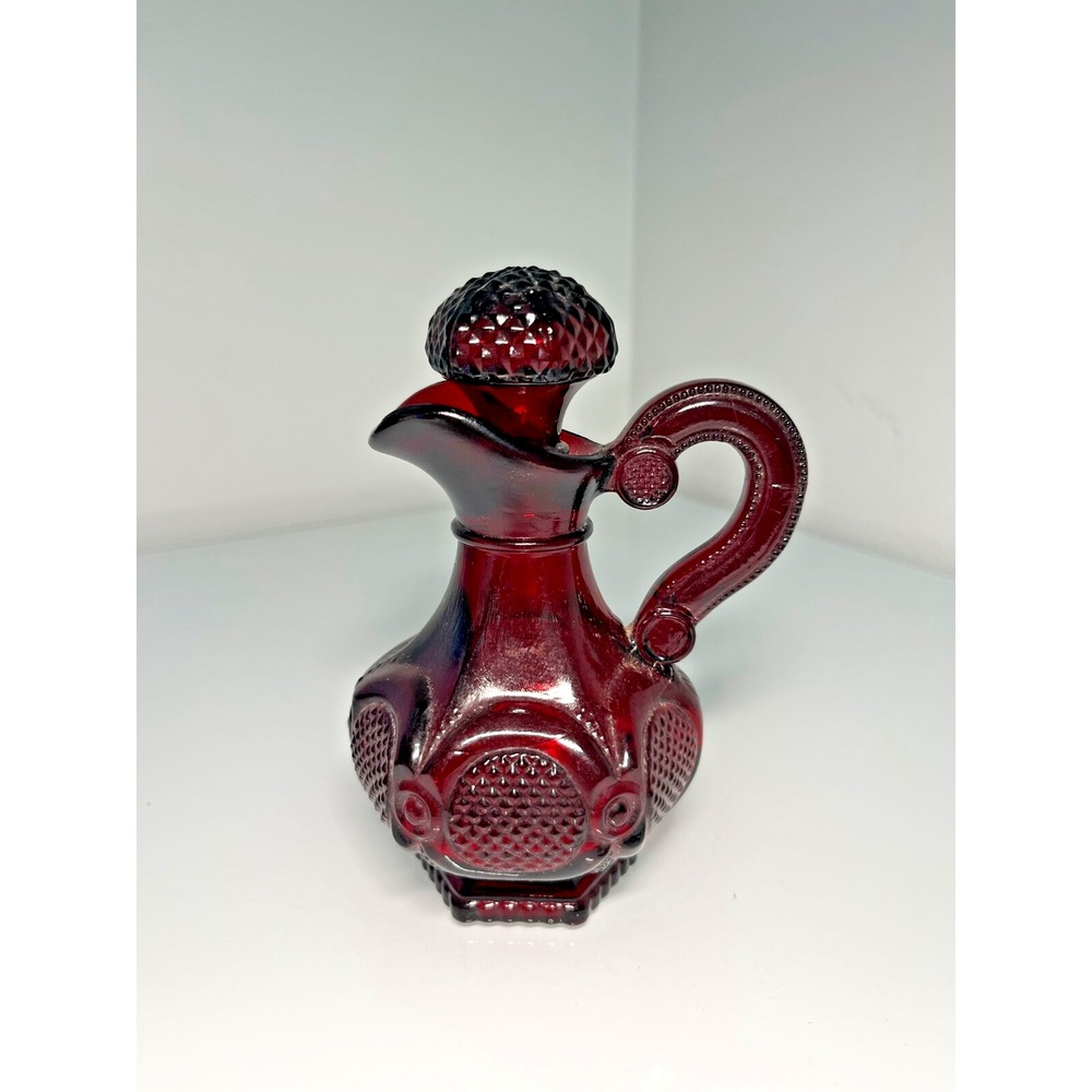 Vintage BEAUTIFUL Avon 1876 Cape Cod Ruby‎ Red Cruet with Stopper Footed